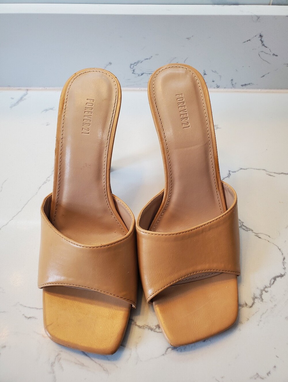 Forever 21 Beige Tan Slide Mule Heels US 7